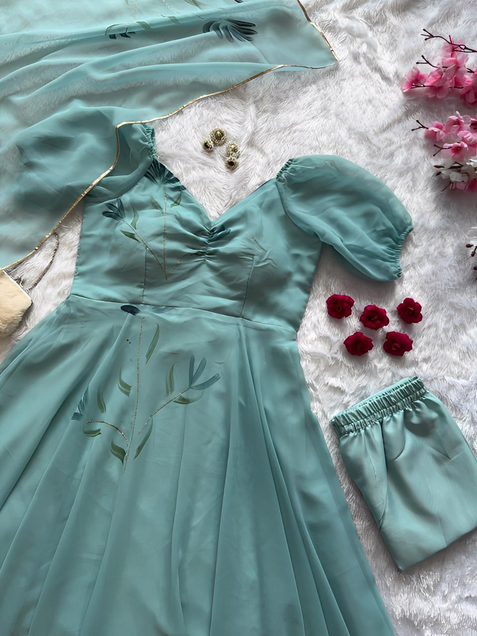 Exclusive Handpainted Real-Shoot Anarkali Set for Women