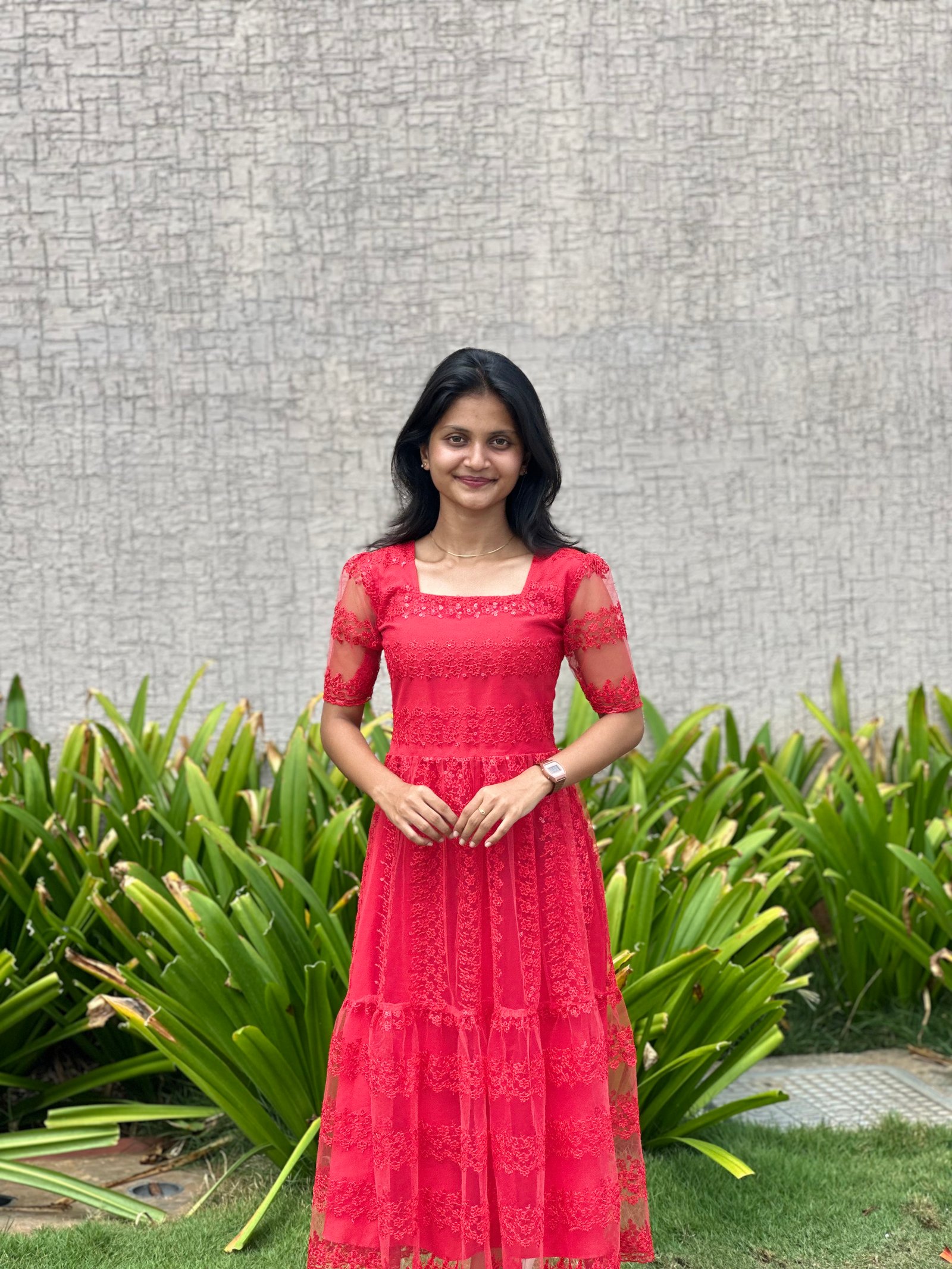 Ruby Queen Pearl Embroidered Red Maxi