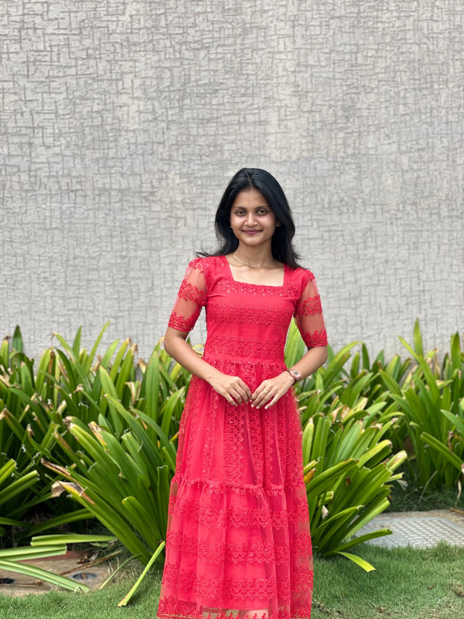 Ruby Queen Pearl Embroidered Red Maxi