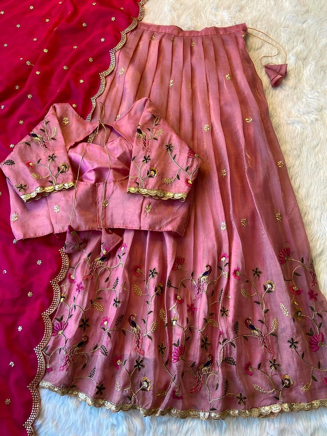 Peacock Petals Fully Embroidered Lehenga Collection(Stitched)