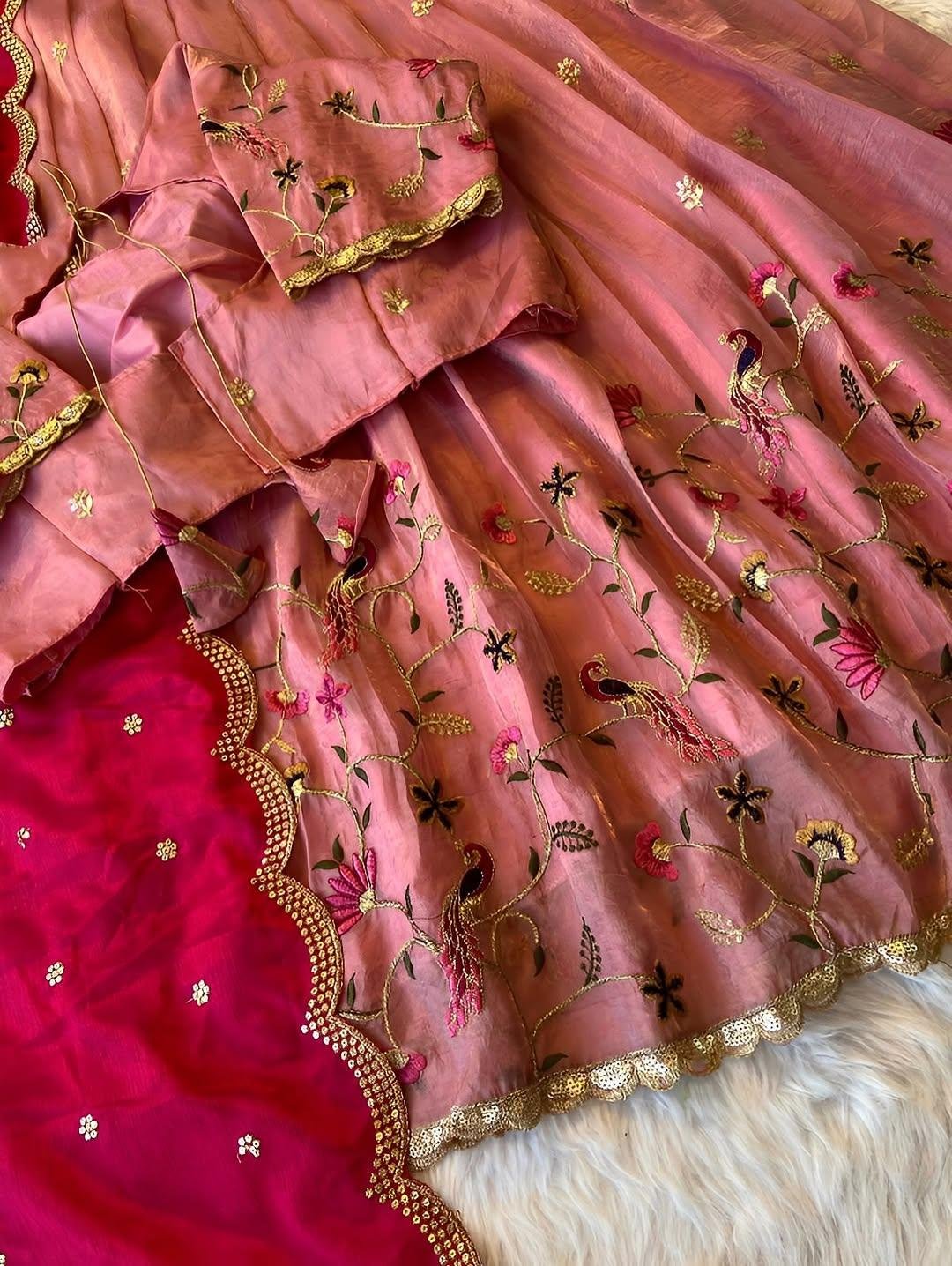 Peacock Petals Fully Embroidered Lehenga Collection(Stitched)