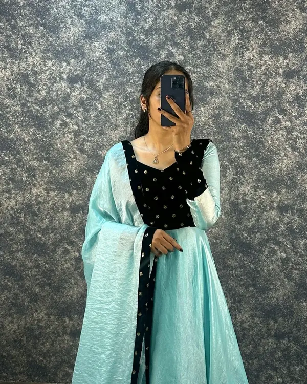 Fendy Silk Gown with Dupatta | 9000 Velvet Sequin Work Party Wear Ethnic Dress