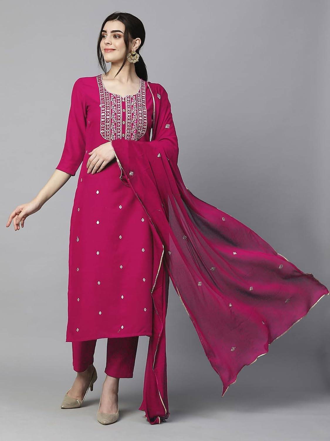 Magenta Pink Kurti, Palazzo Dupatta set