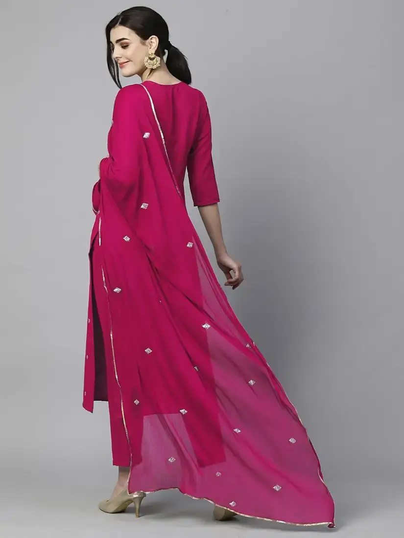 Magenta Pink Kurti, Palazzo Dupatta set