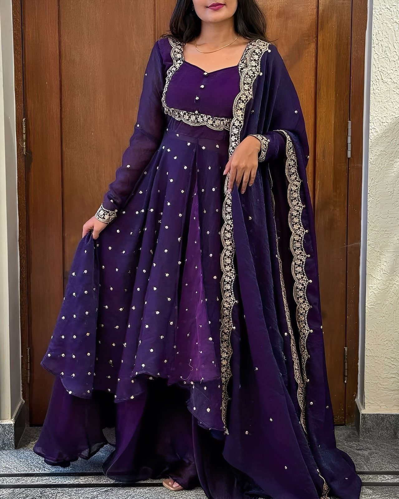 Trending Purple Embroidery Gown Set