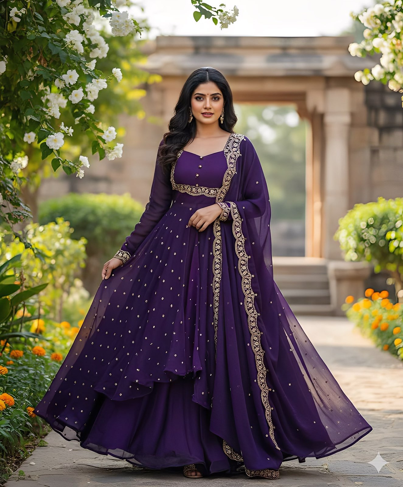 Trending Purple Embroidery Gown Set
