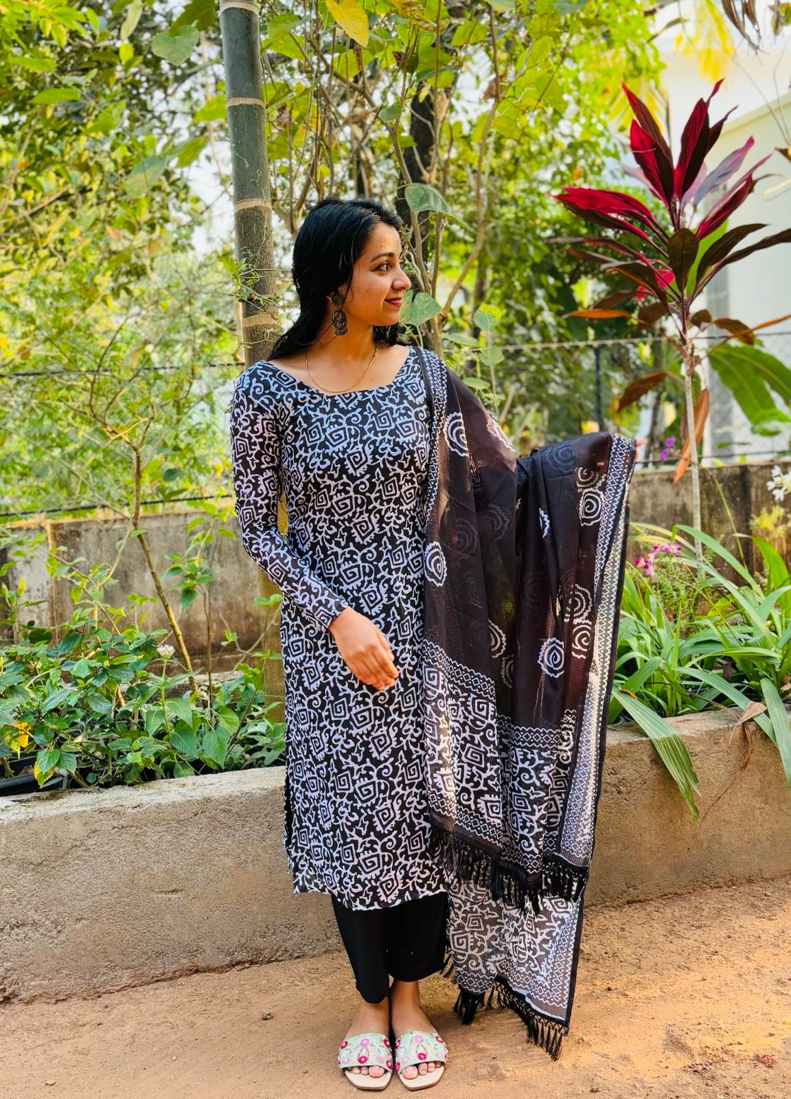 Black kota cotton kurta set