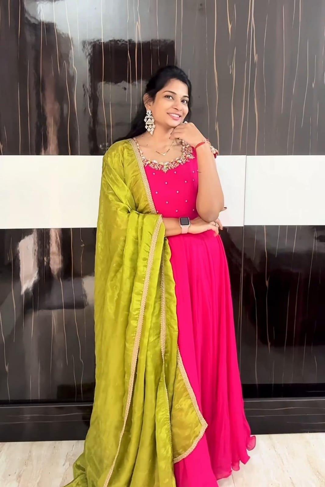 ✨ Elegant Vichitra Silk Gown with Maggam Work ✨