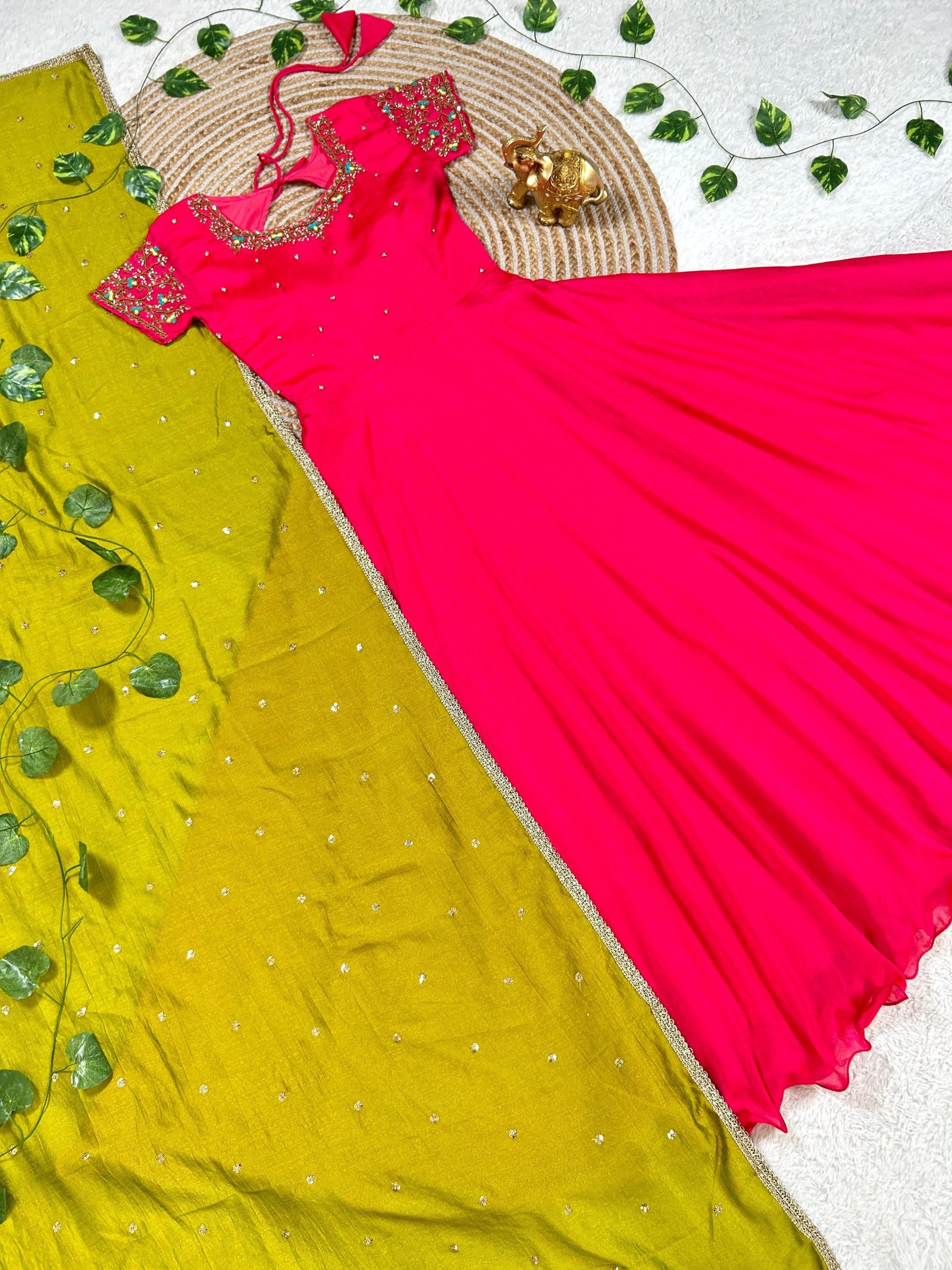 ✨ Elegant Vichitra Silk Gown with Maggam Work ✨