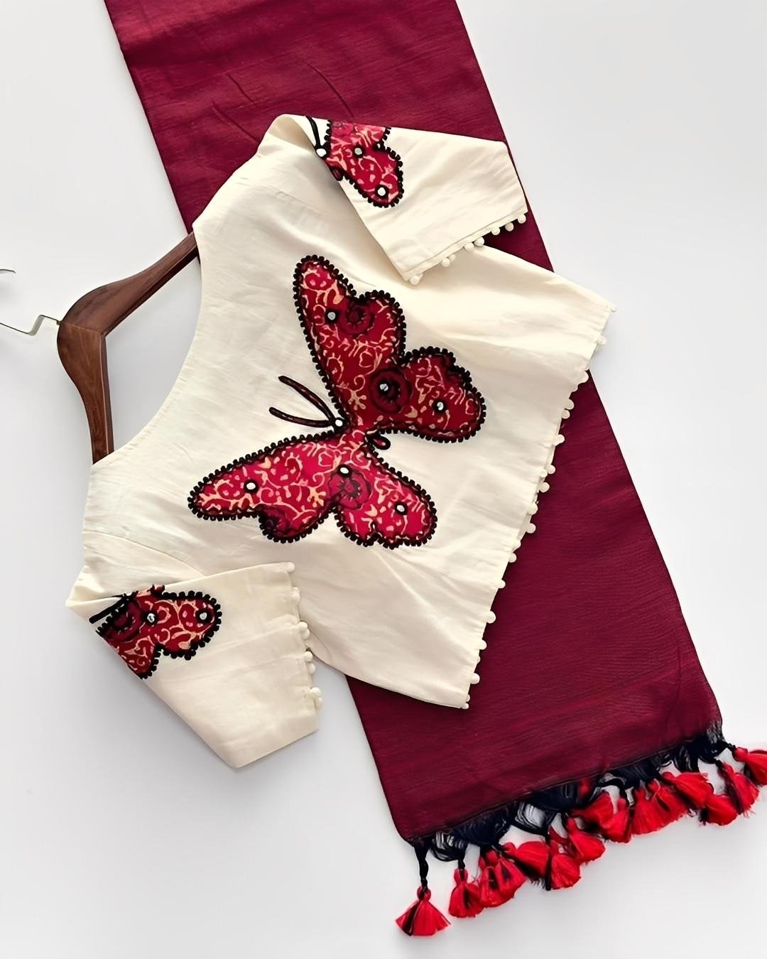 Pure Khadi Cotton Saree with Heavy Tassels & Floral Thread Work Blouse | New Designer Saree – MALAR