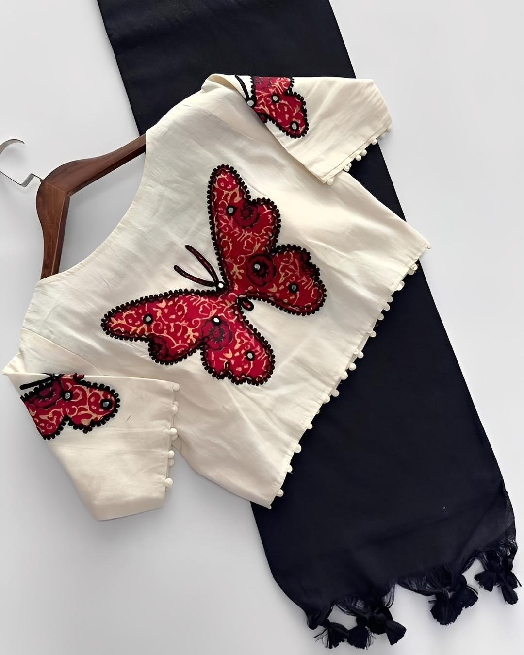 Pure Khadi Cotton Saree with Heavy Tassels & Floral Thread Work Blouse | New Designer Saree – MALAR