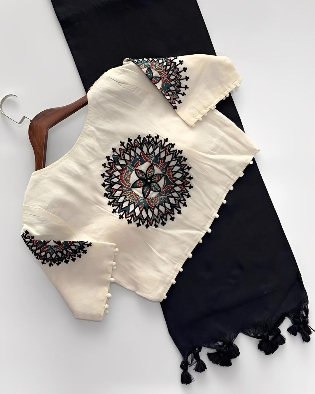 Pure Khadi Cotton Saree with Heavy Tassels & Floral Thread Work Blouse | New Designer Saree – MALAR