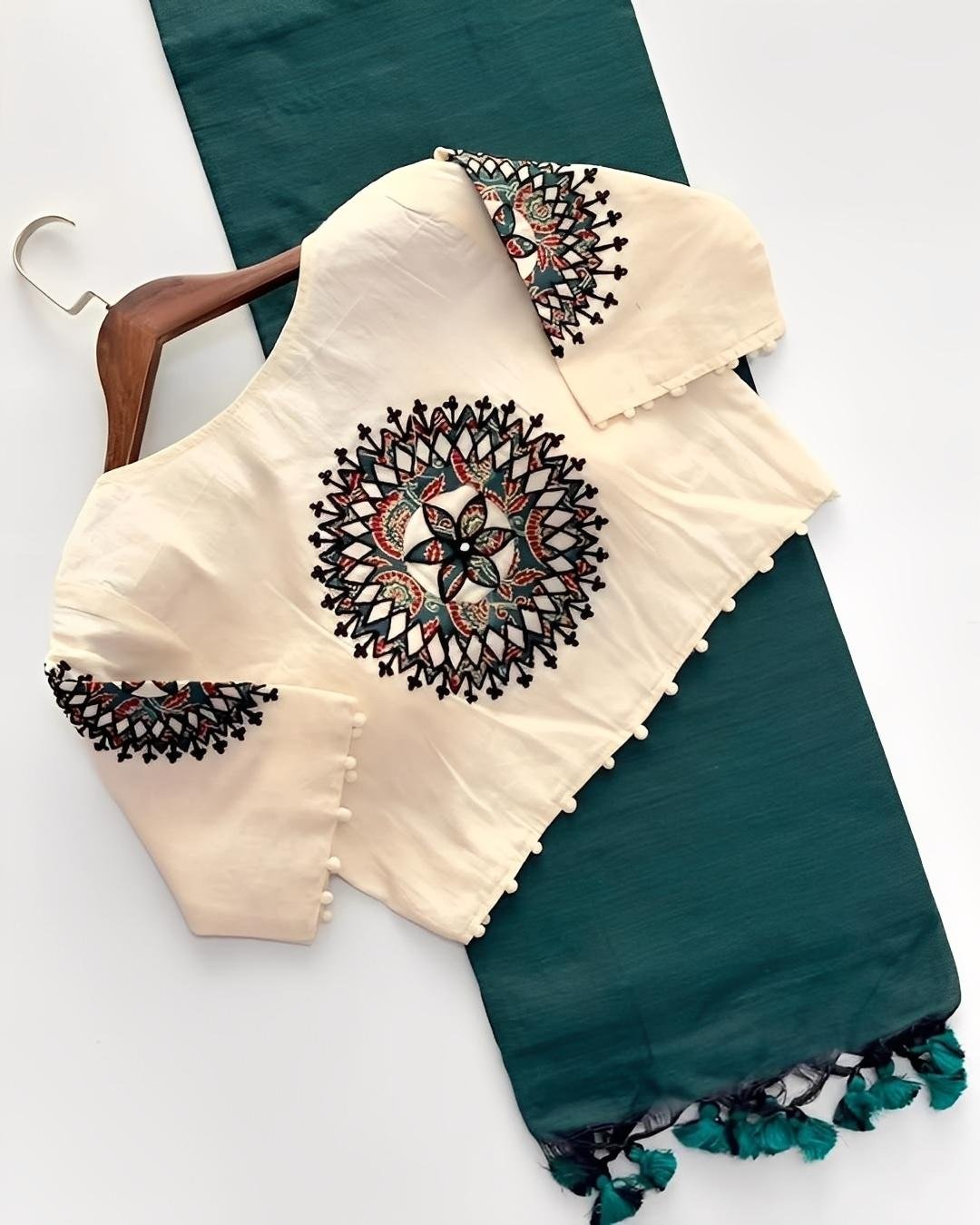 Pure Khadi Cotton Saree with Heavy Tassels & Floral Thread Work Blouse | New Designer Saree – MALAR