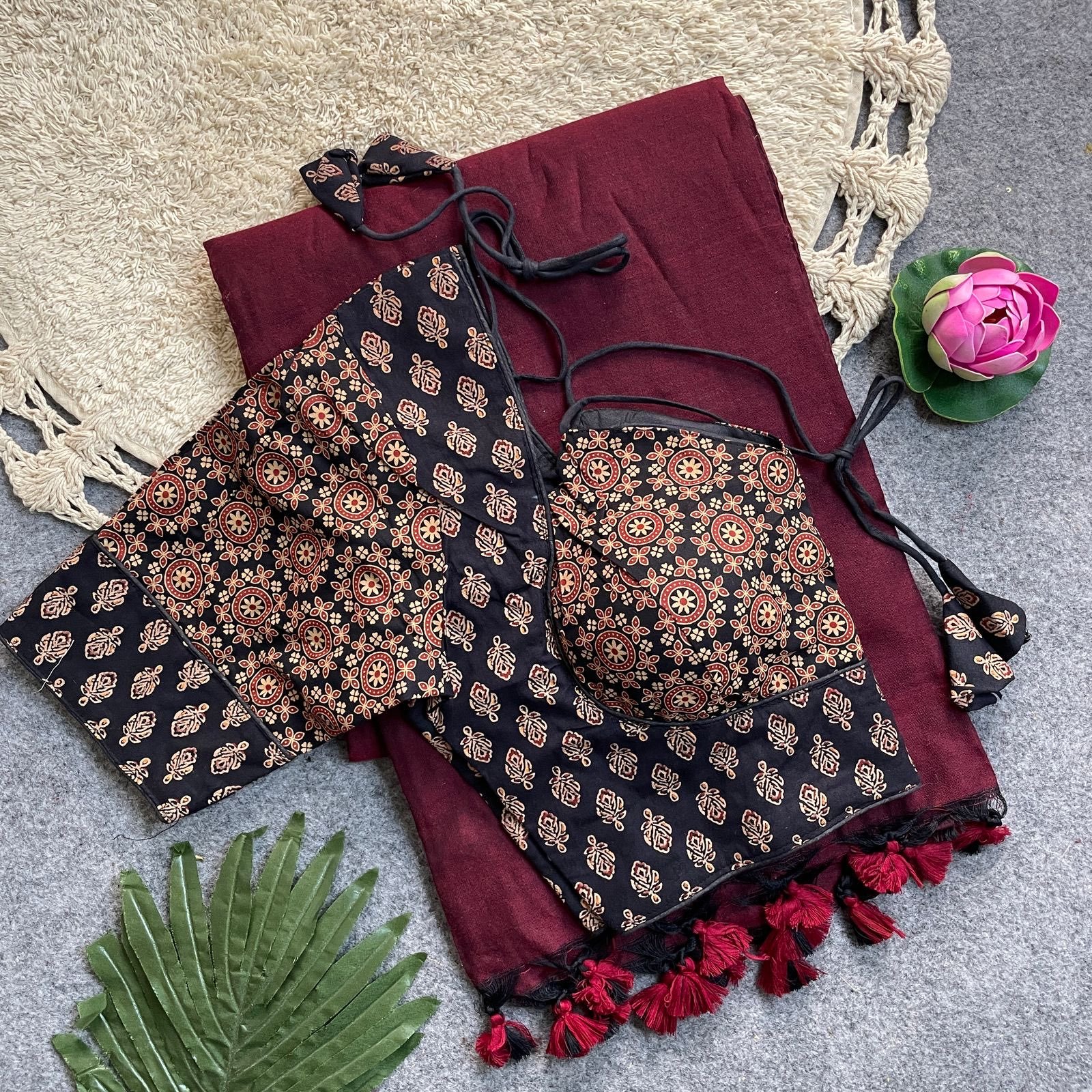 Feather-soft Cotton Saree with Stitched Ajrakh cotton blouse | Instafame Dhanusha saree special launch