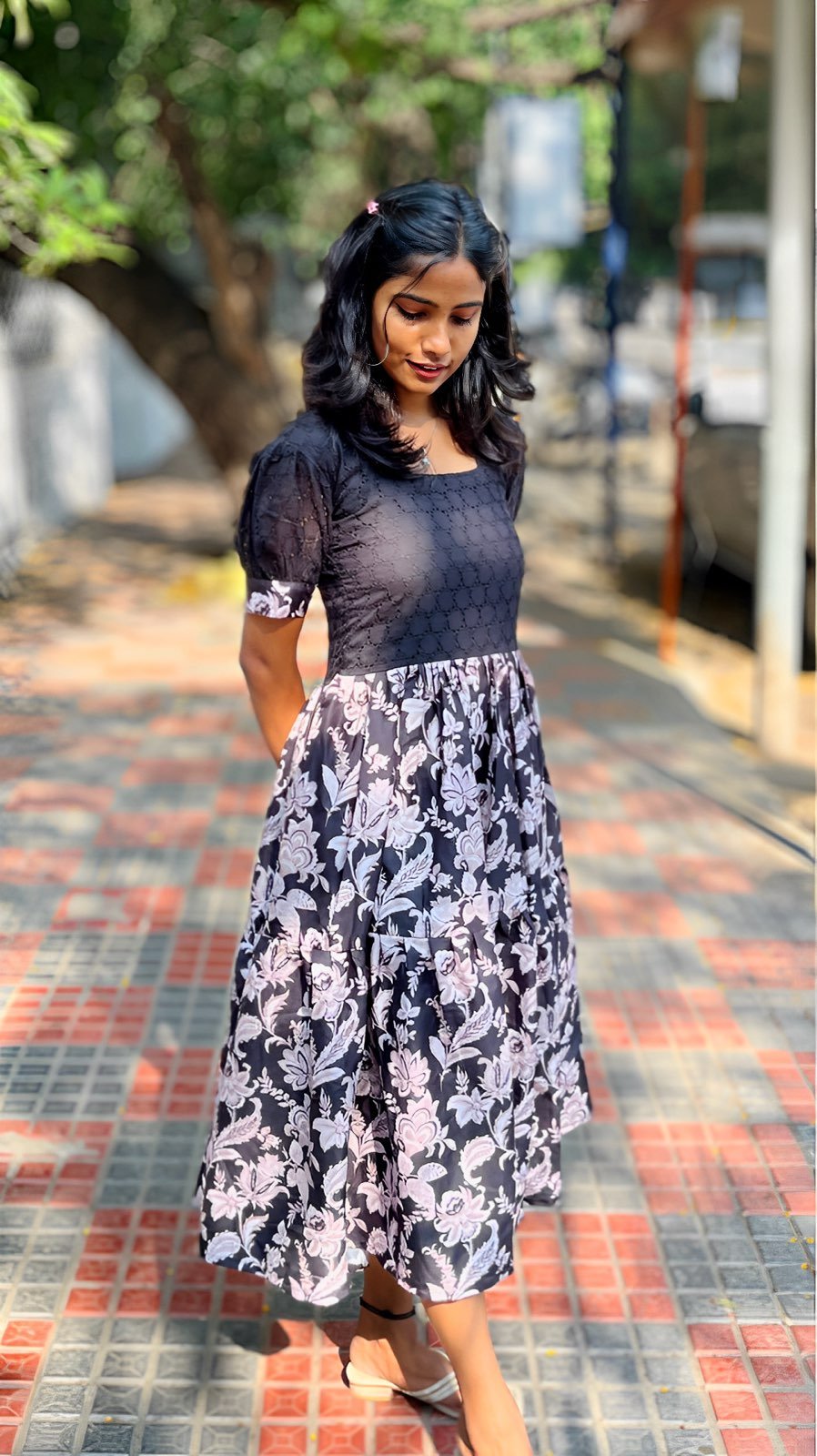 Hakoba Cotton Midi Dress – Floral Elegance | Sizes S to XXL