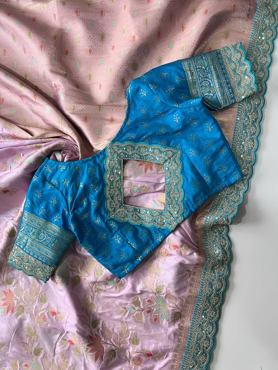 Pure Banarasi Saree with Elegant Flower Weaving & Designer Blouse – Premium Traditional Collection