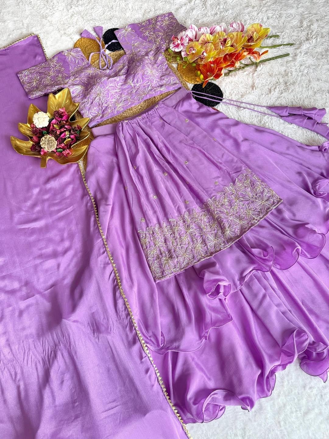 ✨ Stylytic – Soft Chinon Sequins Embroidered Lehenga Choli With Customized Frill & Dupatta