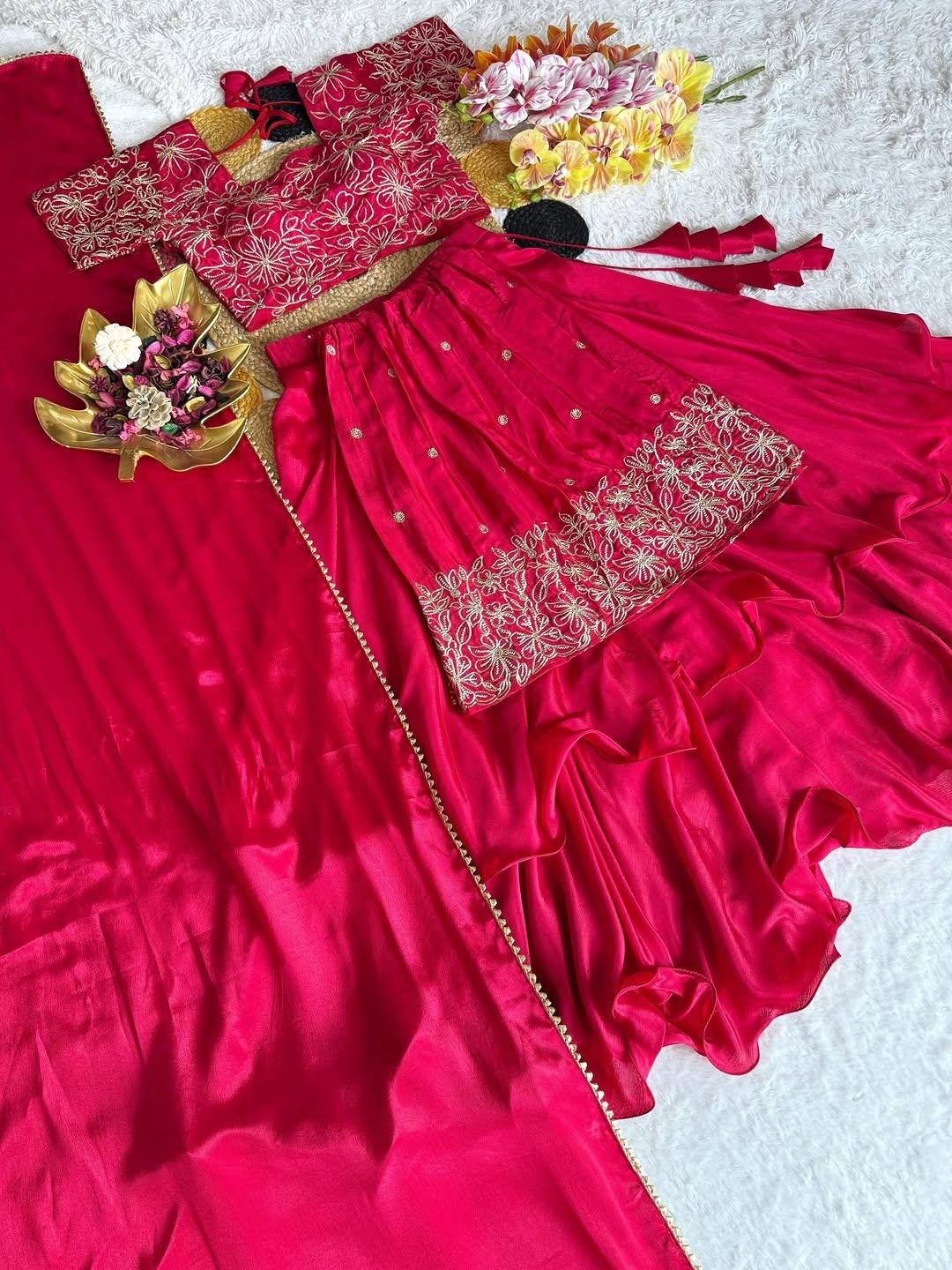 ✨ Stylytic – Soft Chinon Sequins Embroidered Lehenga Choli With Customized Frill & Dupatta