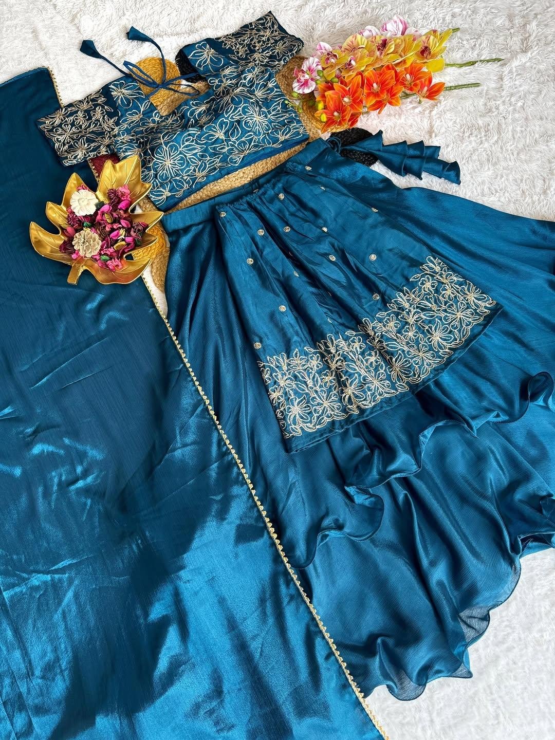 ✨ Stylytic – Soft Chinon Sequins Embroidered Lehenga Choli With Customized Frill & Dupatta