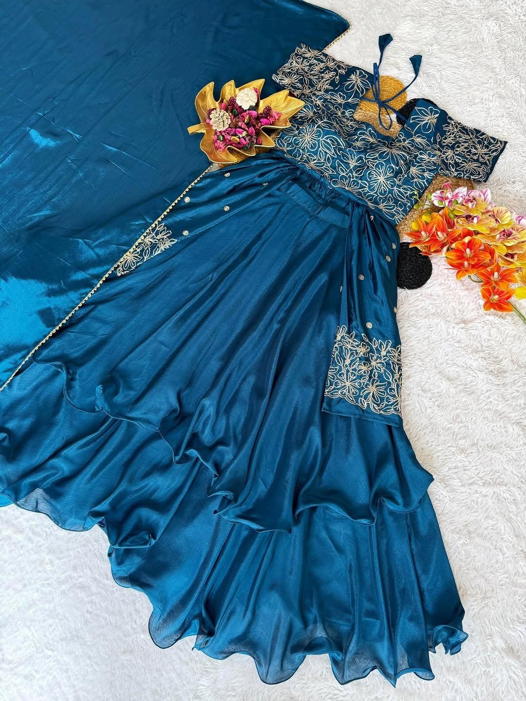 ✨ Stylytic – Soft Chinon Sequins Embroidered Lehenga Choli With Customized Frill & Dupatta