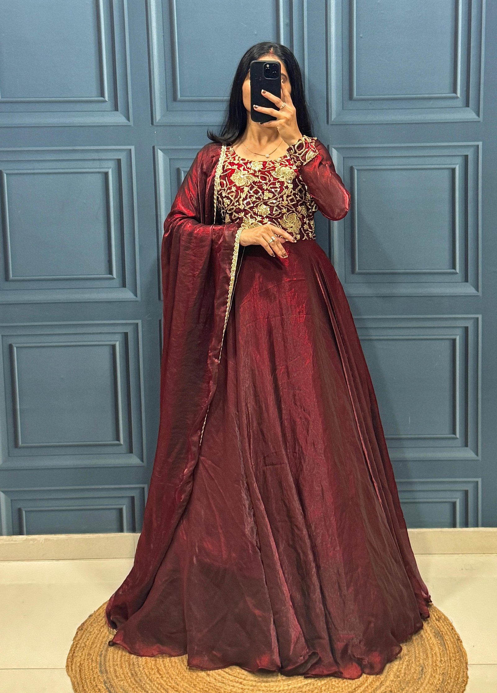 Premium Fancy Silk Embroidered Gown With Dupatta – Stylish Party & Festive Wear