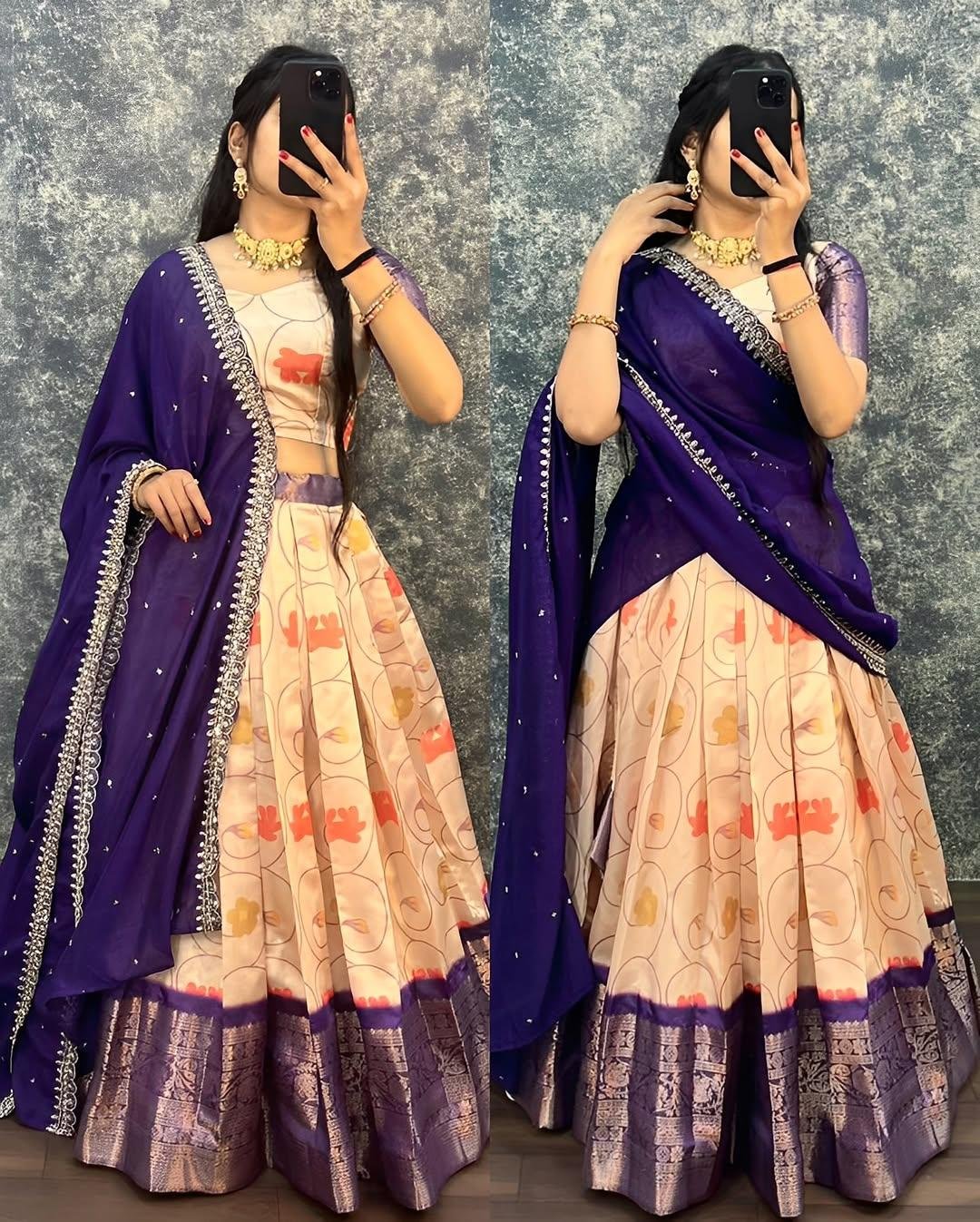 Original South Lichi Silk Digital Print Lehenga Choli With Embroidered Silk Dupatta | Premium Festive Collection