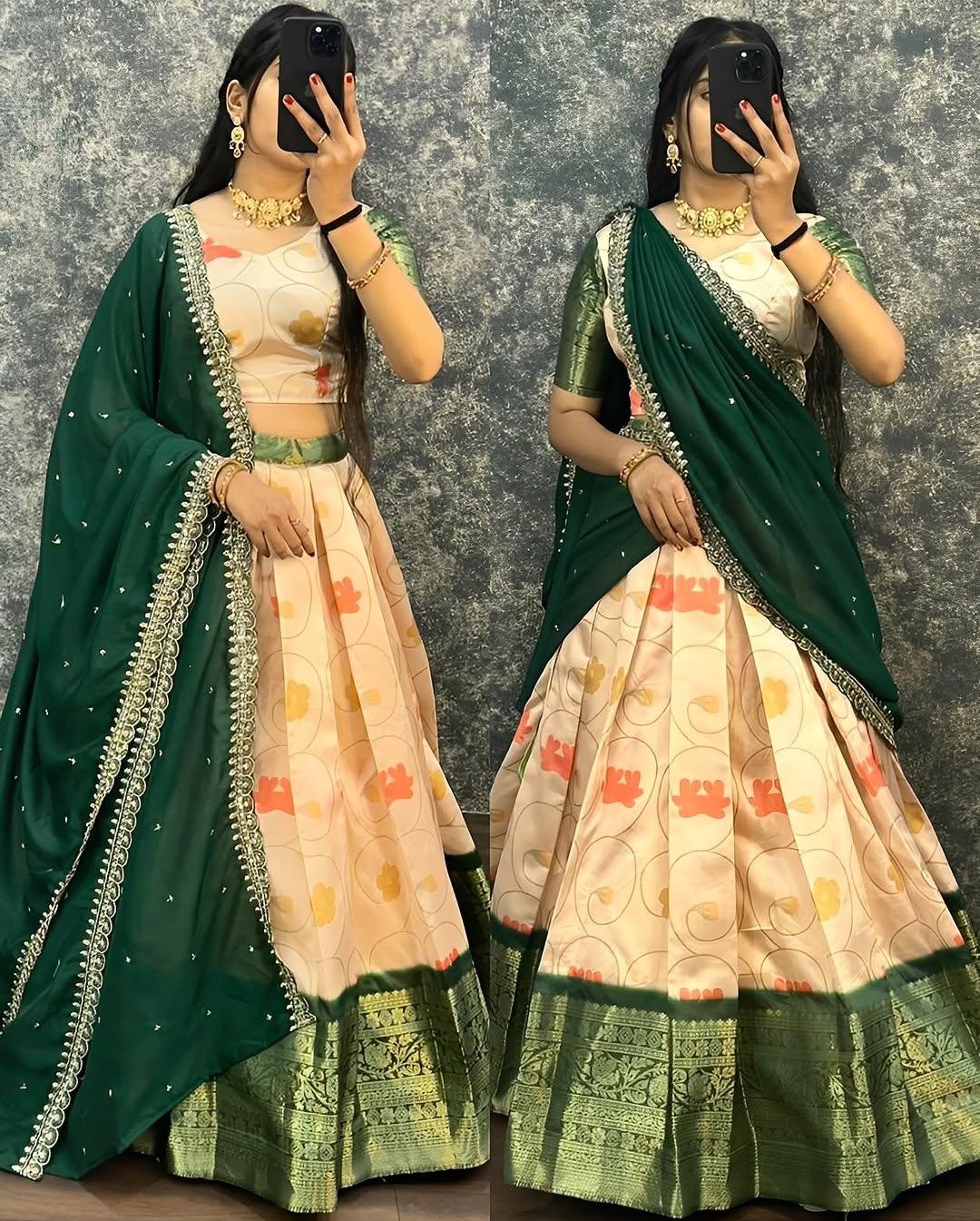 Original South Lichi Silk Digital Print Lehenga Choli With Embroidered Silk Dupatta | Premium Festive Collection