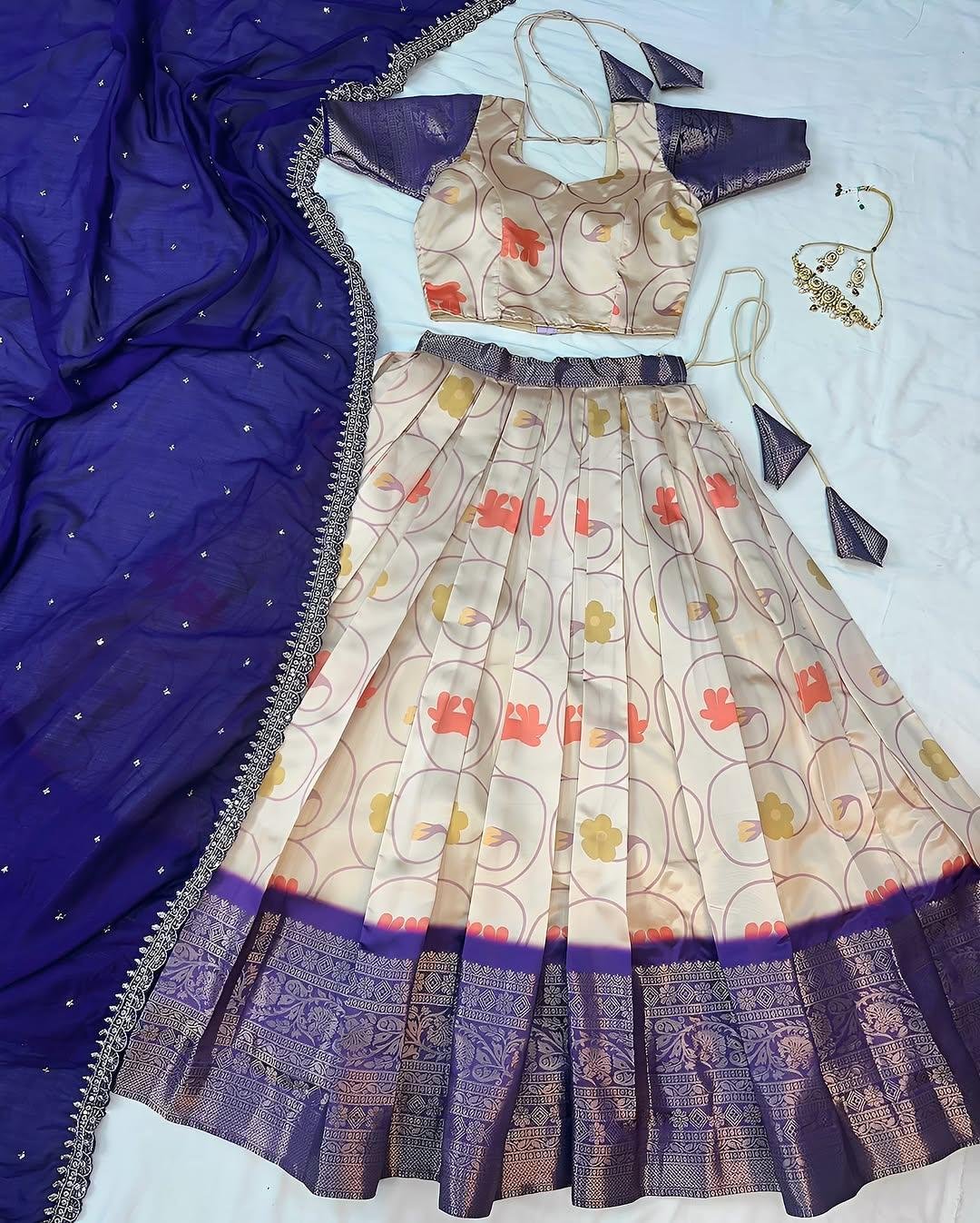 Original South Lichi Silk Digital Print Lehenga Choli With Embroidered Silk Dupatta | Premium Festive Collection