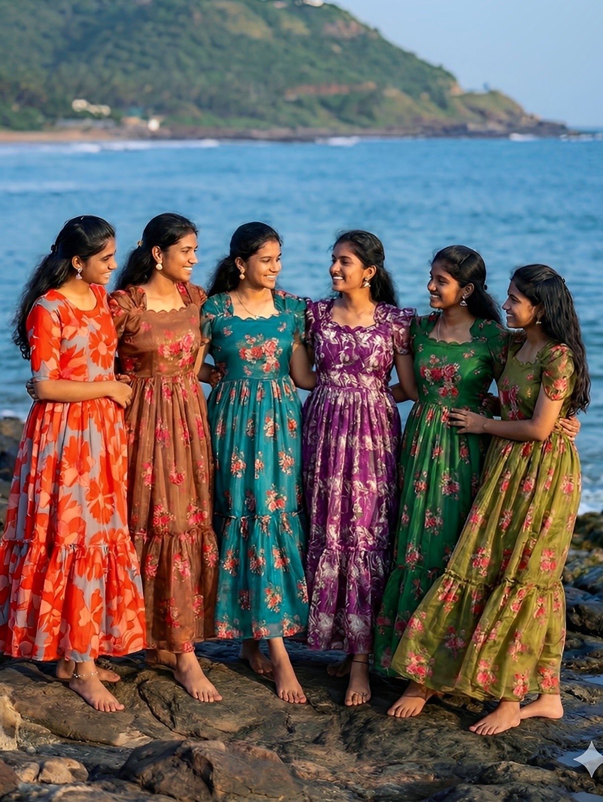 Squat Goals Floral Multicolor Maxi / Twinning Group Dress for Girls / Chanderi Maxi