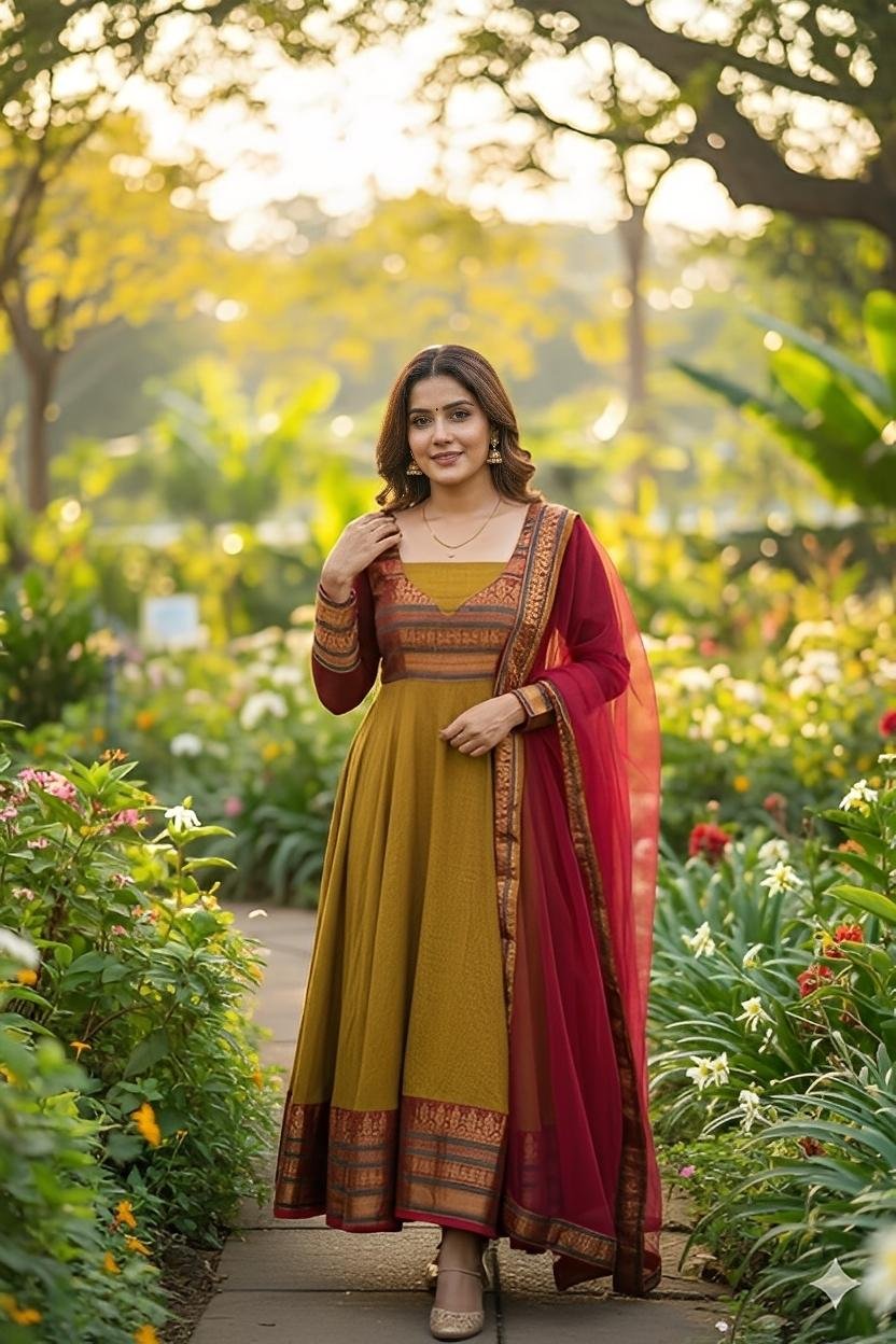 Pretty Silk Gown with Matching Dupatta / Pongal special dress/ Christmas launch