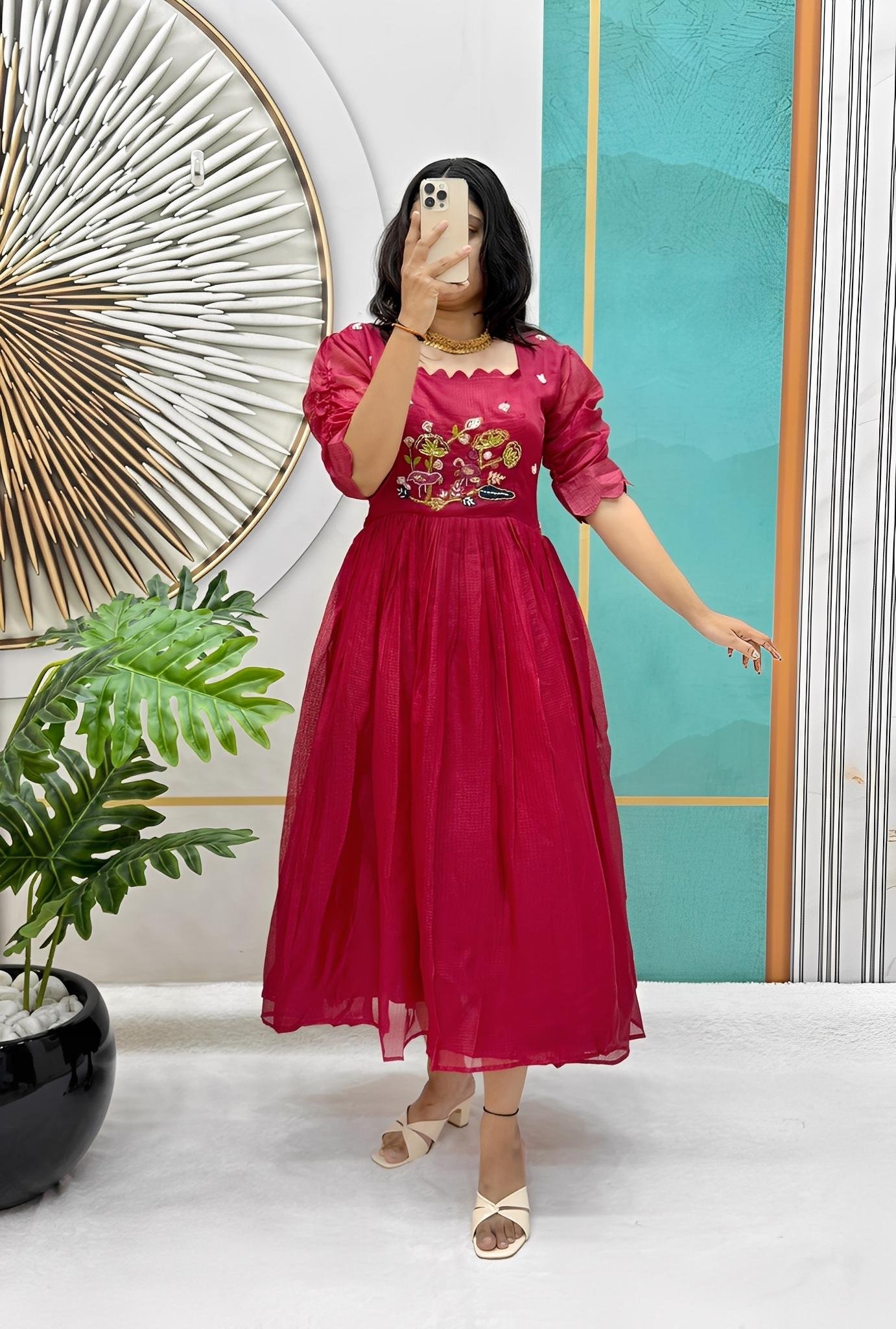 Kota Cotton Handwork Designer Dress / Fluffy Blue Maxi in offer