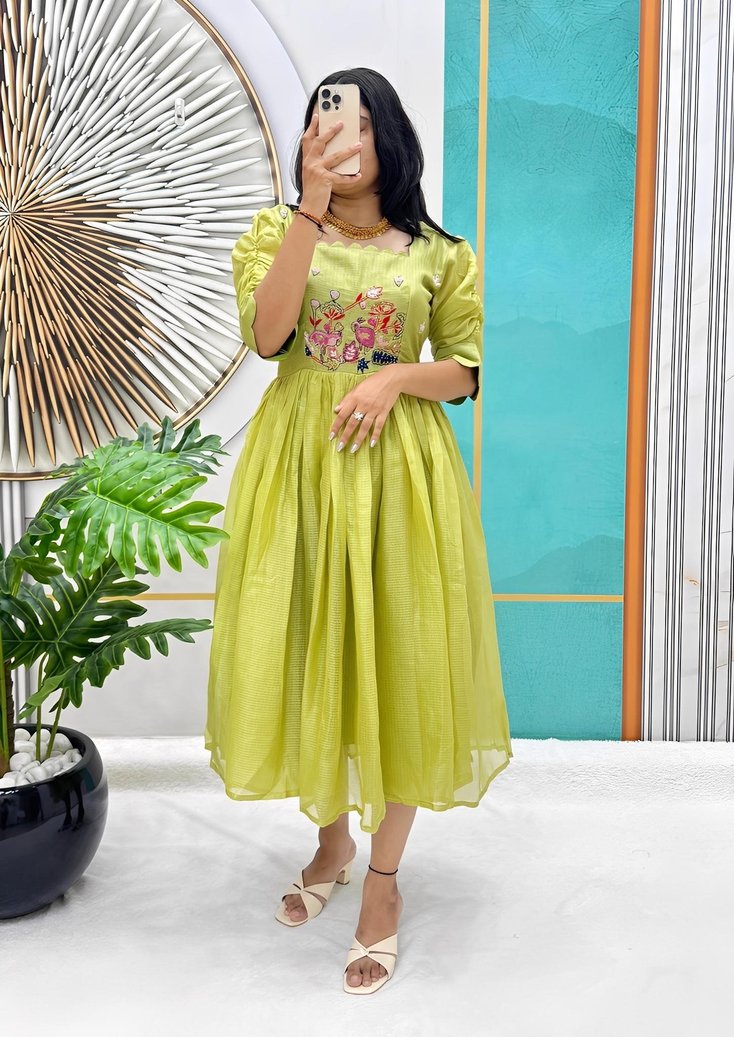 Kota Cotton Handwork Designer Dress / Fluffy Blue Maxi in offer