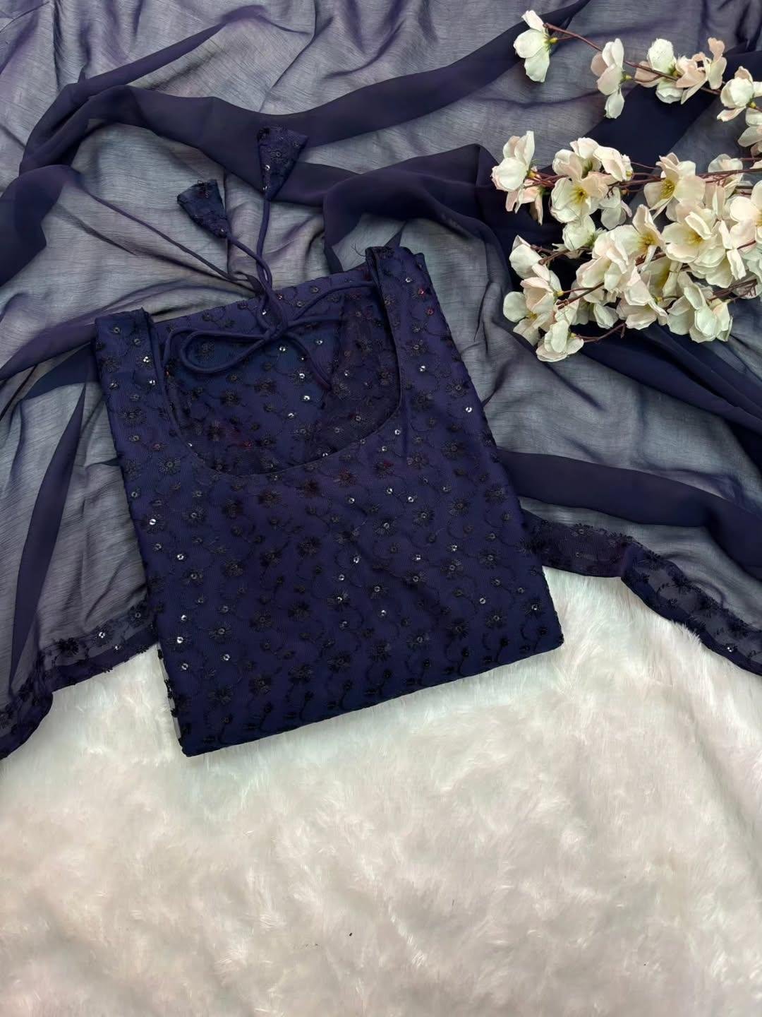 Georgette Full Embroidery Kurti with Dupatta  │Chikankari Kurti set  │ College and Office Wear