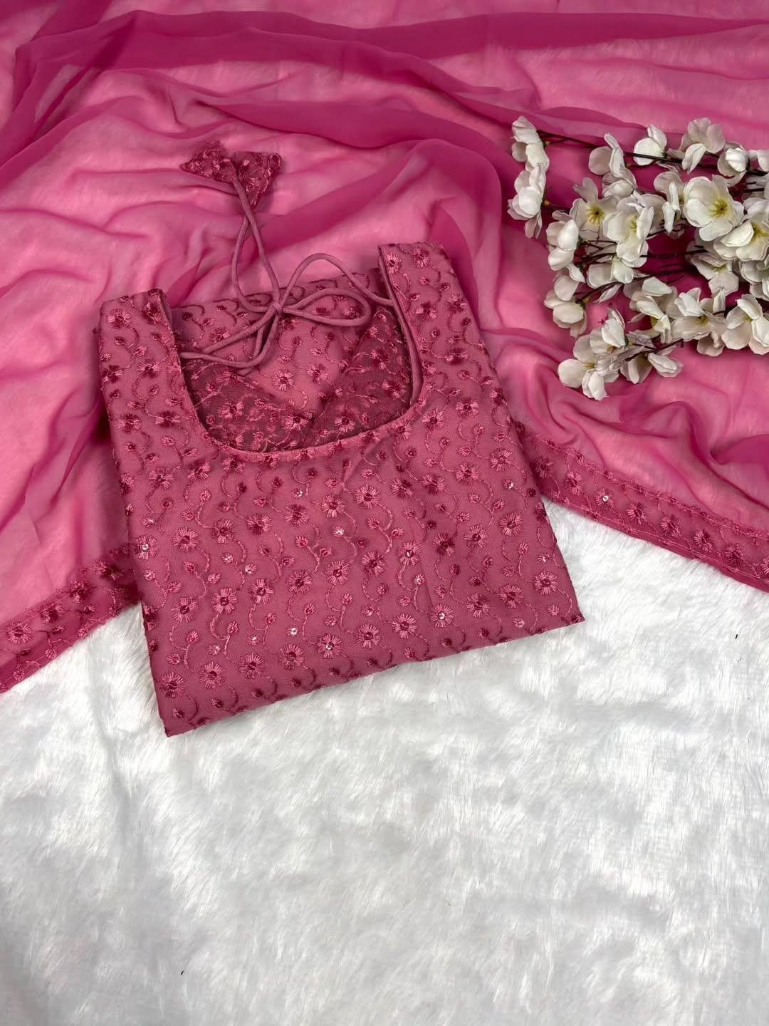 Georgette Full Embroidery Kurti with Dupatta  │Chikankari Kurti set  │ College and Office Wear
