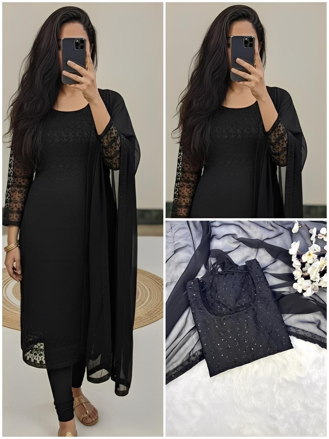 Georgette Full Embroidery Kurti with Dupatta  │Chikankari Kurti set  │ College and Office Wear