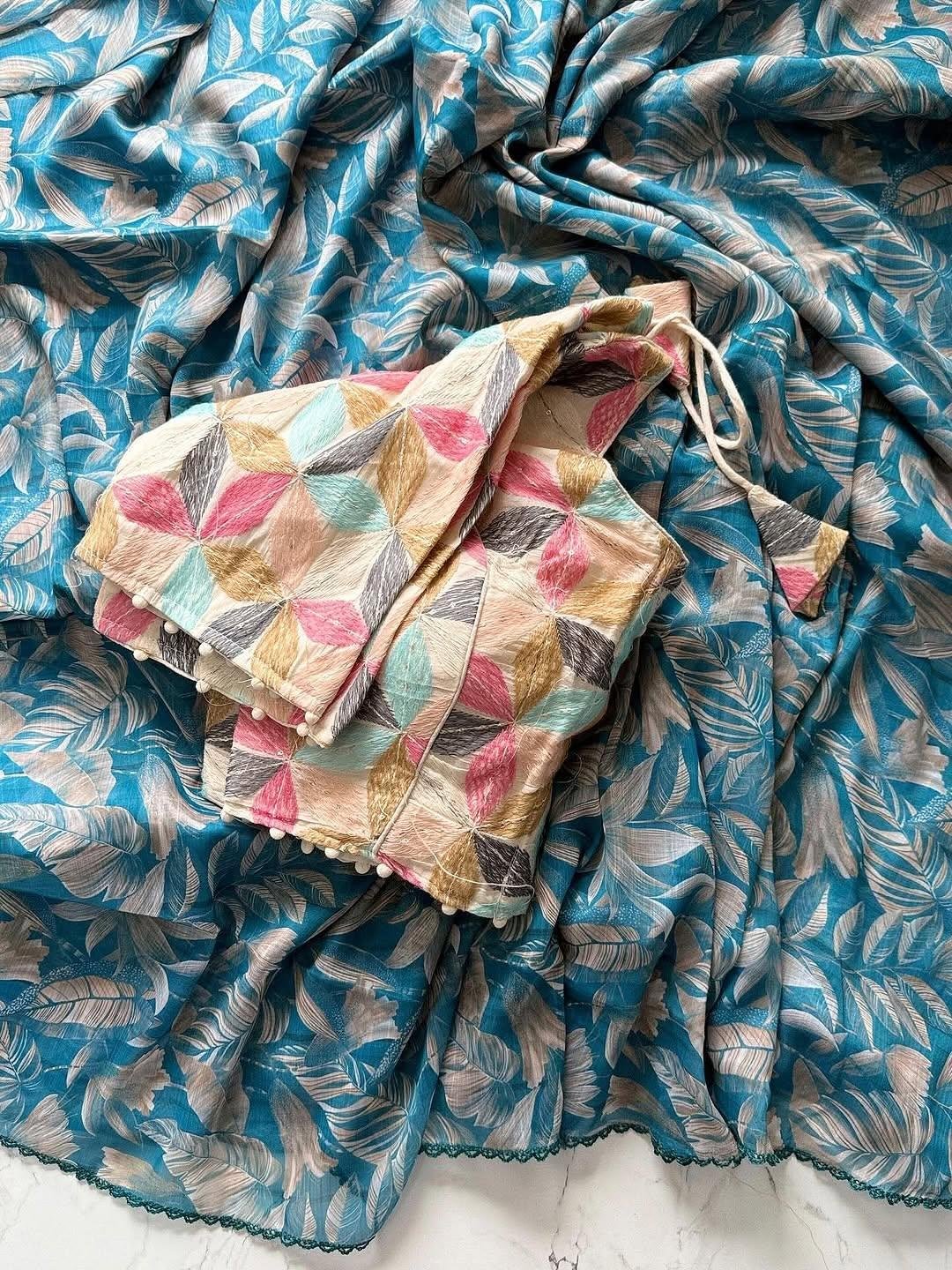 Premium Chiffon Digital Flower Print Saree With Arco Border