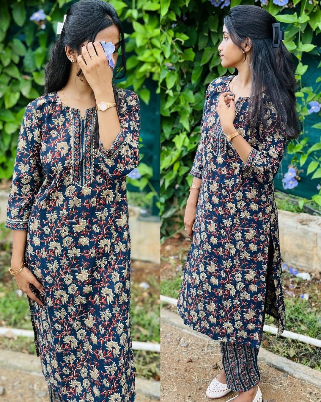 Floral top and bottom set │ Cotton blend Kurti set │Office wear sets