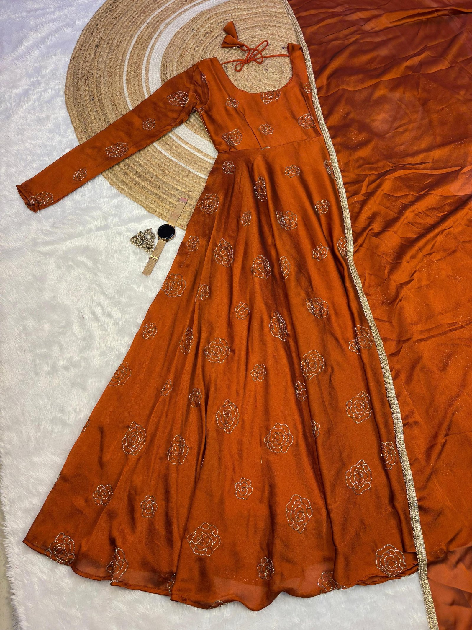 Elegance Festive Gown with Aari Work & Dupatta ✨