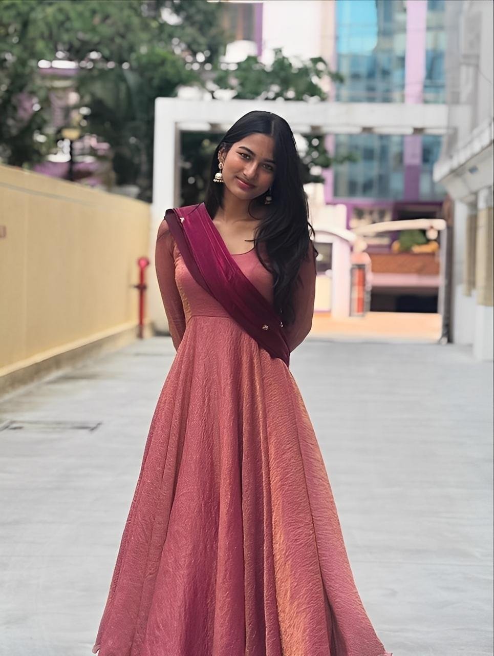 Vichitra Silk Anarkali Gown with Georgette Dupatta