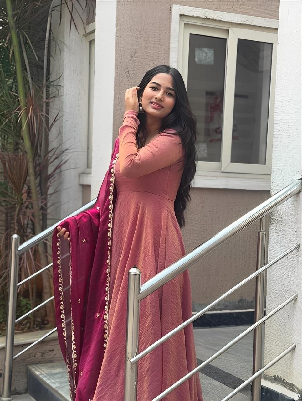 Vichitra Silk Anarkali Gown with Georgette Dupatta