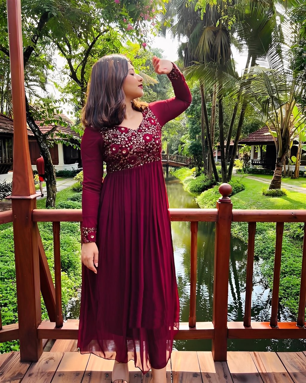Maroon Embroidered Designer Dress │ Clearance sale Offer Gowns