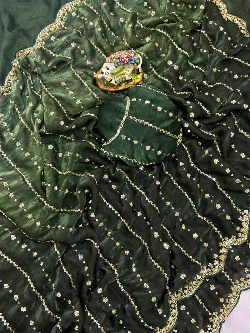 Dual tone Heavy beads work saree│Original quality with Blouse piece