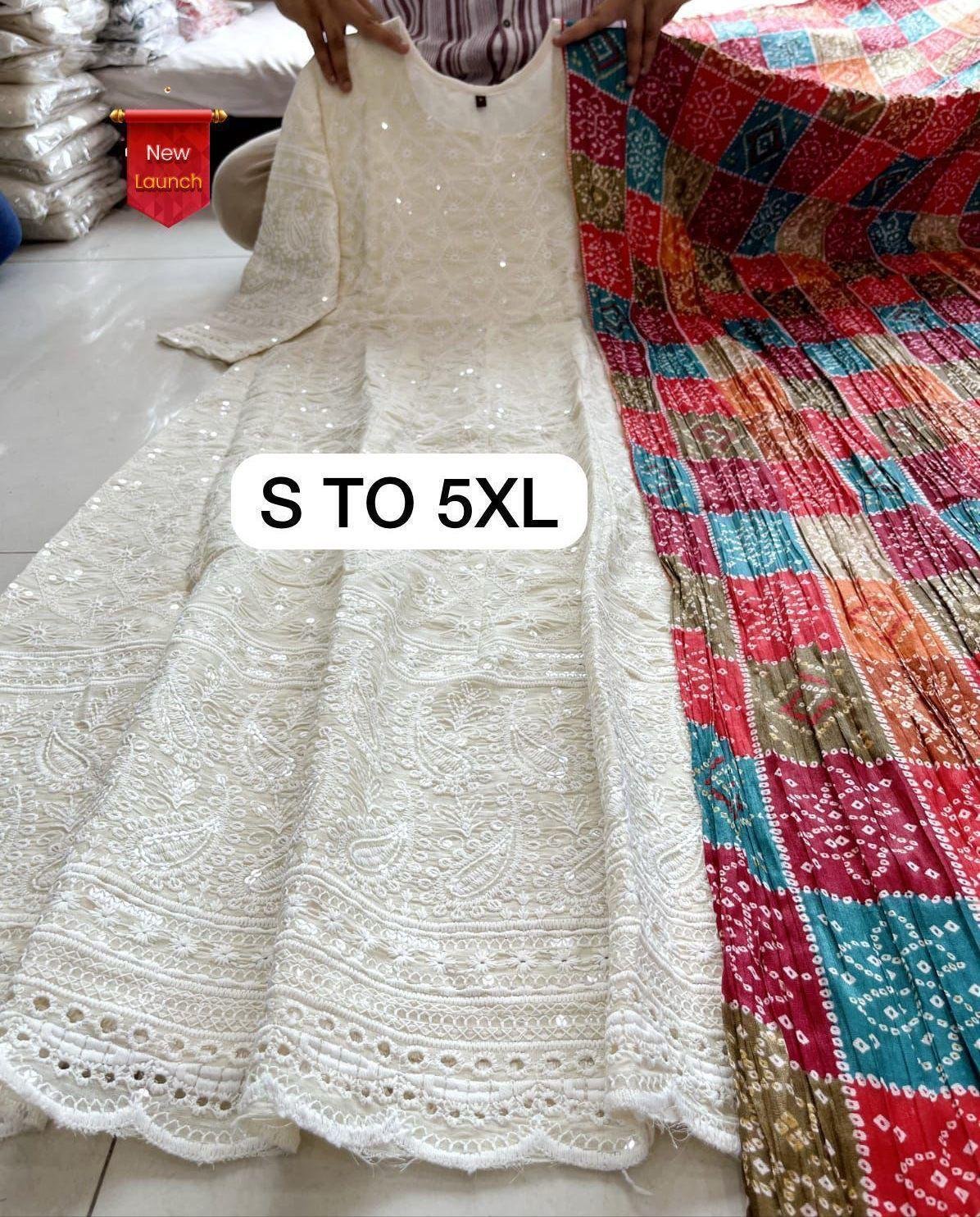 Anarkali Pattern Cotton Gown with Shifli Embroidery & Silk Dupatta