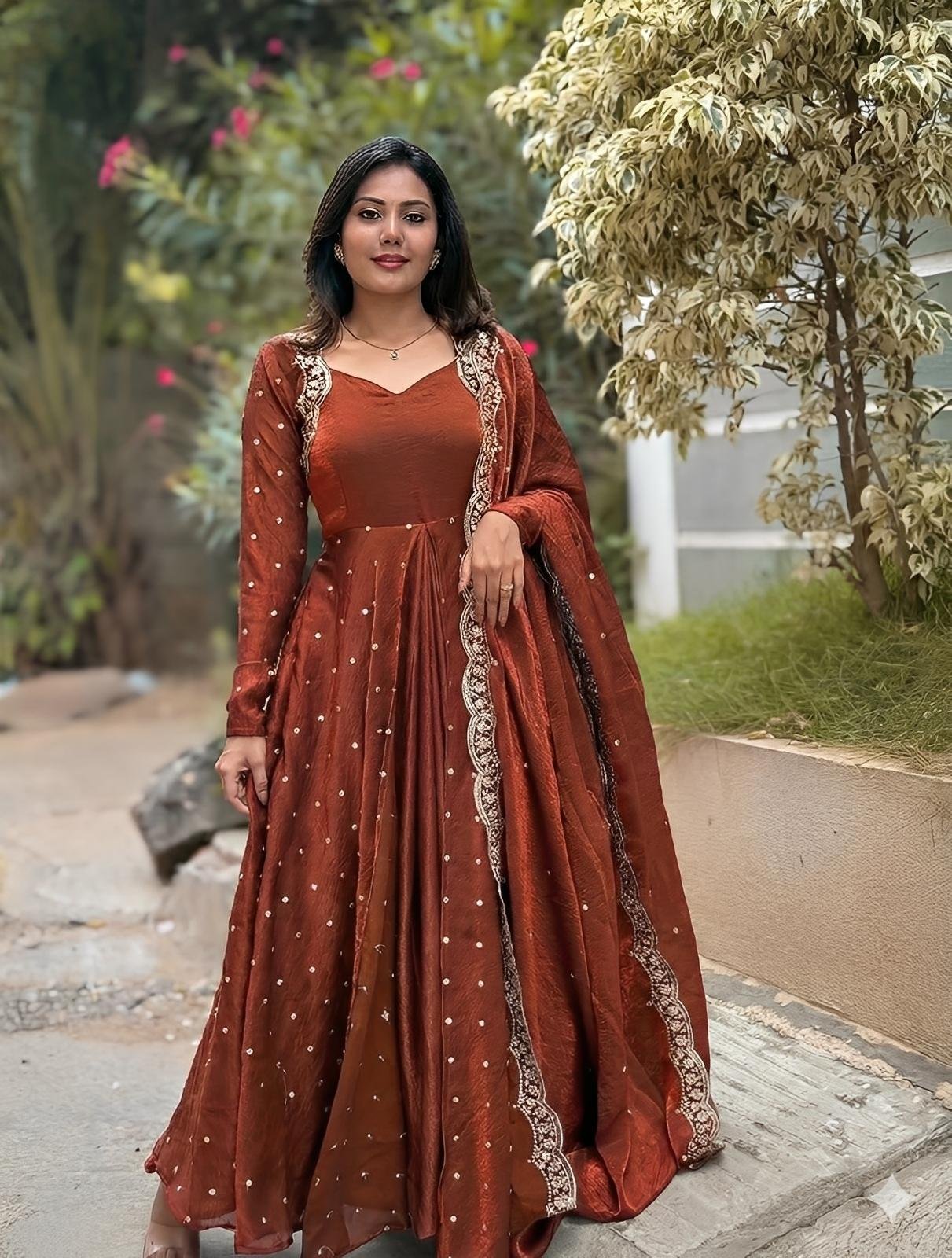 Radiant Vichitra Silk Anarkali with Dupatta