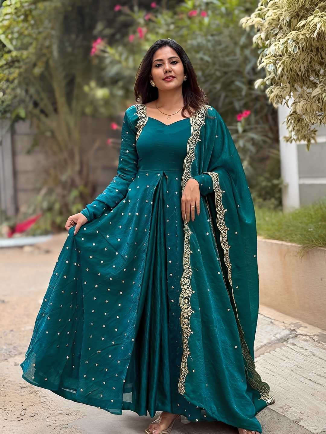 Radiant Vichitra Silk Anarkali with Dupatta