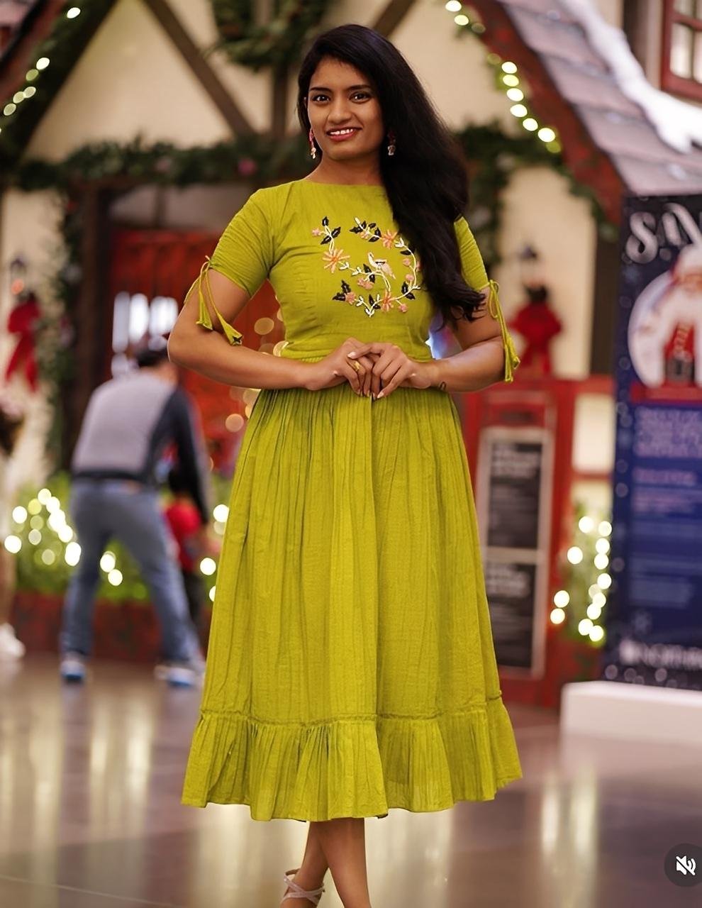 Indu Dress in Rayon Slub with Embroidery Work