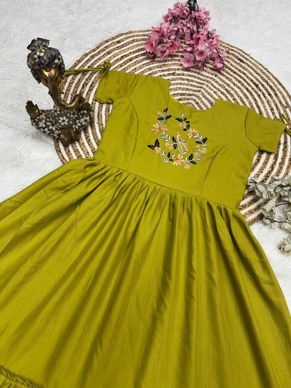 Indu Dress in Rayon Slub with Embroidery Work