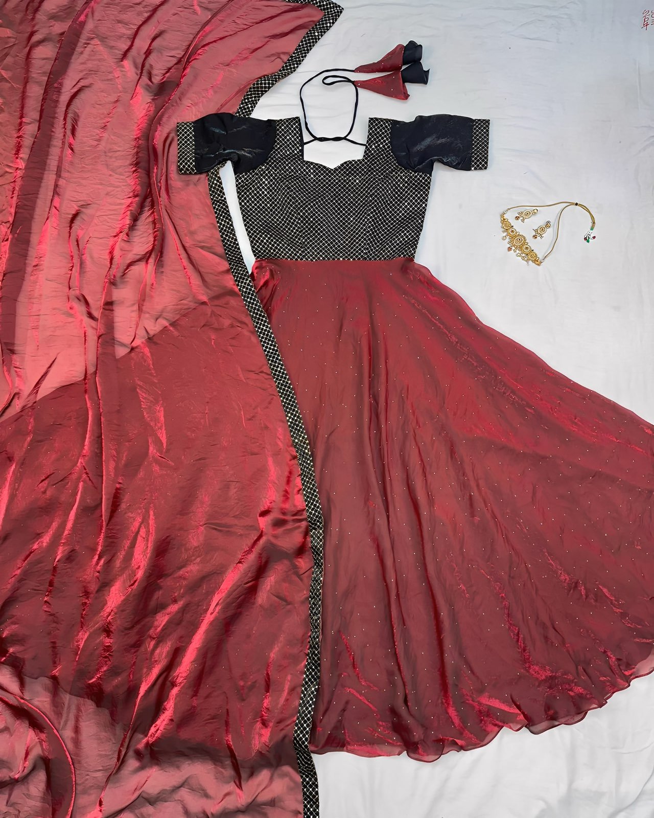 Soft Fendy Embroidered Gown with Sequins Work & Dupatta