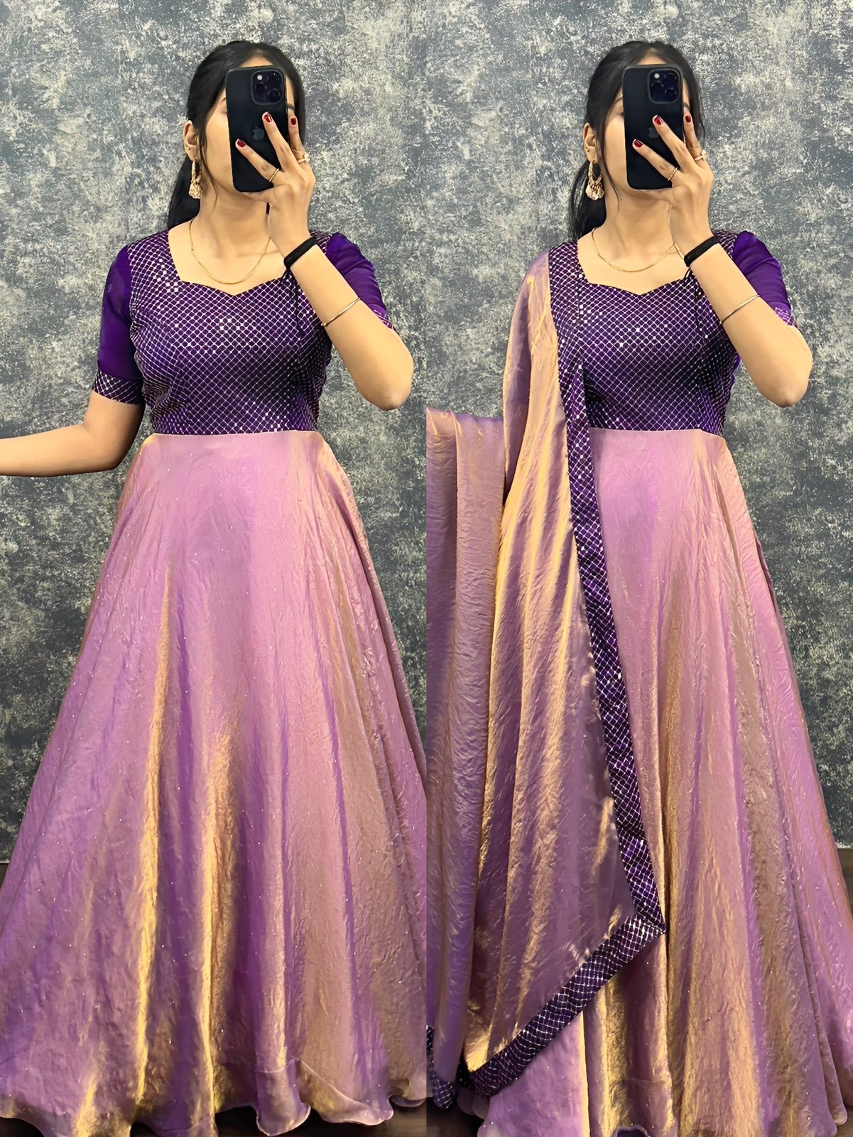 Soft Fendy Embroidered Gown with Sequins Work & Dupatta