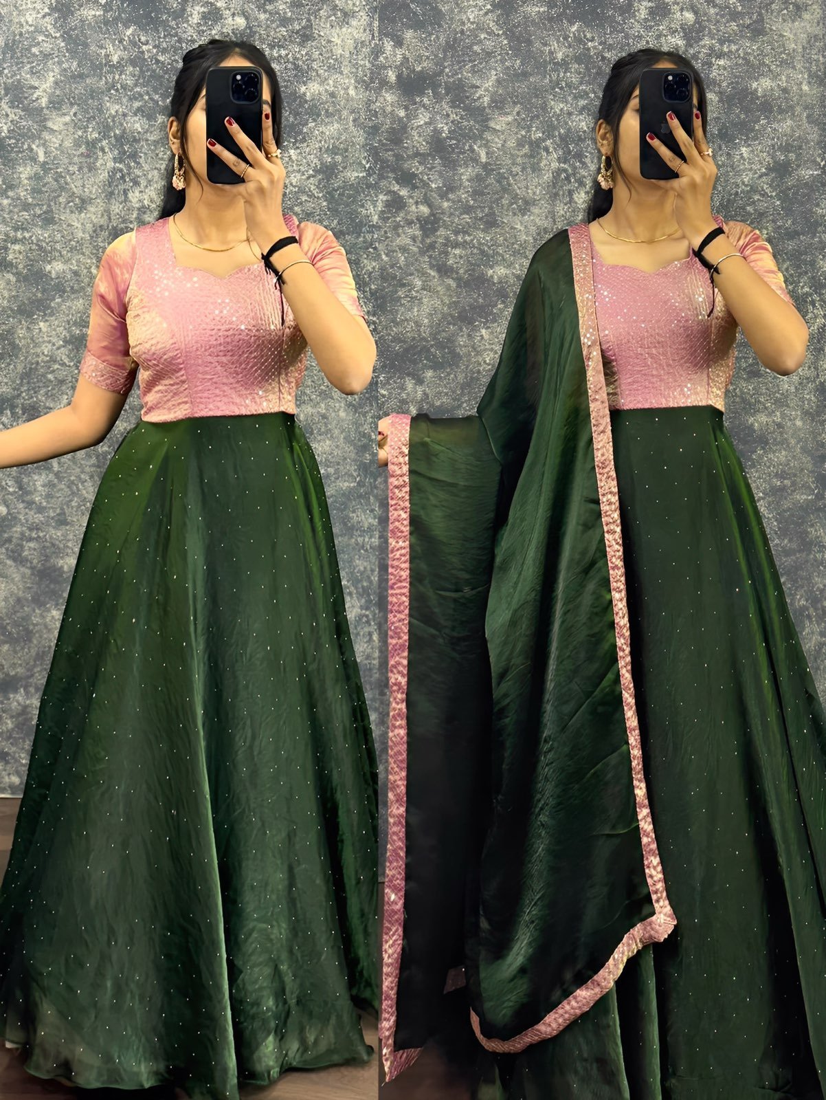 Soft Fendy Embroidered Gown with Sequins Work & Dupatta